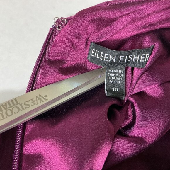 Eileen Fisher Cotton Silk Steel Stretch Shirred Purple Red Dress 10 - Picture 6 of 7